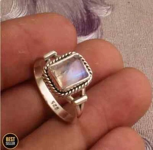 Moonstone Solid 925 Sterling Silver Statement Handmade Women Ring, All Size M700 - Picture 1 of 6