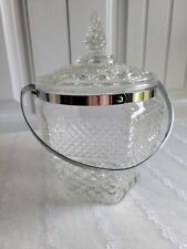vintage Anchor Hocking Wexford clear pressed glass ice bucket with lid 1960s