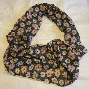 Loft infinity scarf, black floral, polyester, 28 Wide x 72 Around - Picture 1 of 6