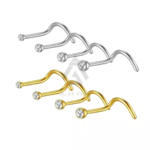 Nose Stud Gold and Silver Hook Curve Bar Bend Clear Gem 1.5mm 2mm 2.5mm 3mm - Picture 1 of 5