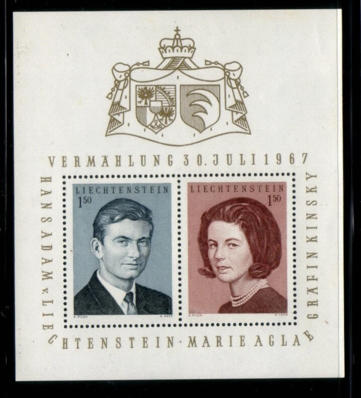 Folha de lembrança LIECHTENSTEIN casamento real do príncipe Hans Adam MNH - Imagem 1 de 1
