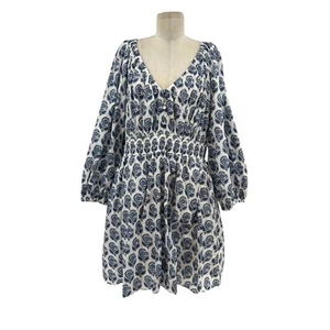 NWT J. Crew V-neck Mini Dress in Bouquet Block Print White Blue Size XL - Picture 1 of 15