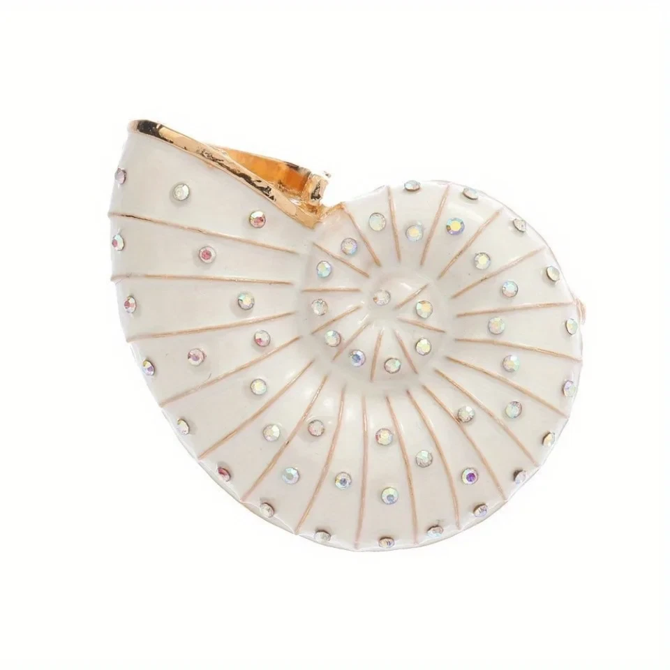 Broche vintage branco esmalte concha strass oceano verão broche praia presente joias - Imagem 1 de 4