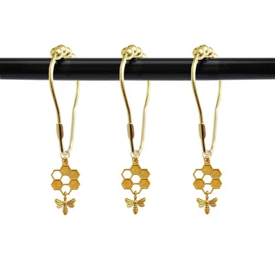 Juego de 12 ganchos para cortina de ducha de abeja y panal, decoración temática de insectos de jardín,... Foto 1 de 4