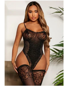 Mini vestido lencería medias altas hasta el muslo peluche estrás cristal red W29 - Imagen 1 de 8