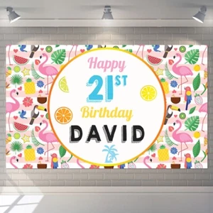 Telón de fondo de flamenco de feliz cumpleaños personalizado pancarta fiesta niño - Imagen 1 de 4