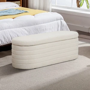Modern 45.5" Bedroom Storage Bench Ottoman Upholstered End of Bed Stool Entryway - Picture 1 of 8