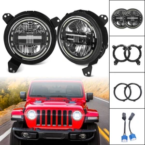 Black Halo LED Headlights 9" Bracket for Jeep Wrangler JL for Gladiator JT 18-22 - Picture 1 of 12