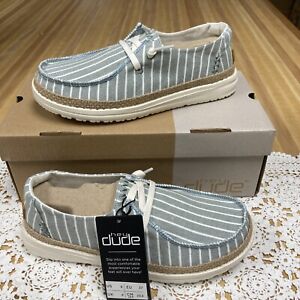Rare! Hey Dude Women's Size 6 Wendy Stripes Mint Comfort Slip On Shoes New