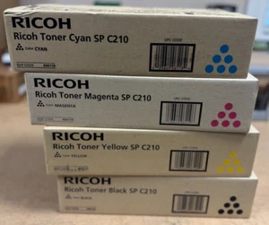 4 GENUINE Ricoh SP C210 C210n Color Toner Printer 406118, 406119, 405120, 406121 - Picture 1 of 4