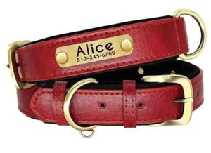 Personalized Soft Leather Dog Collar Custom Pet Name/Number Engraved XS-XL - Picture 1 of 1