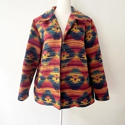 Vintage Women Southwestern Aztec Blazer Size 14 Western Cowboy Boho Country Work - Image 1 of 4