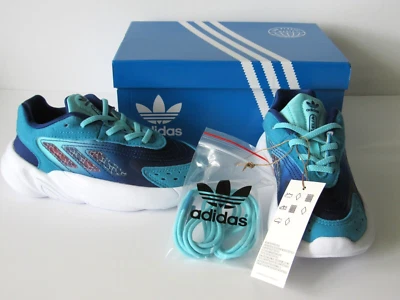 Tênis esportivo Adidas Ozelia El C infantil pequeno tamanho 12,5K azul espuma nuvem com cadarço - Imagem 1 de 4