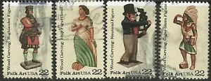 Francobolli USA: 1986 Arte Folk Americana, Figurine Intagliate Legno SC 2240-3 (4) Usati. - Foto 1 di 1