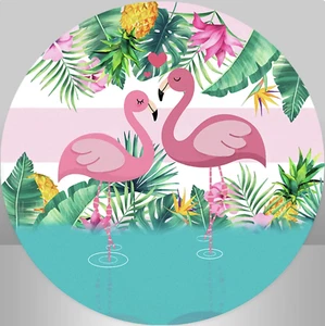 FLAMINGO LAKE JUNGLE ANIMALS PINK BIRDS PARTY ROUND BIRTHDAY BANNER BACKDROP - Bild 1 von 2
