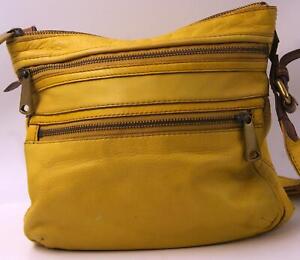 Fossil Explorer Womens Yellow Leather Adjustable Leather Crossbody Messenger Bag