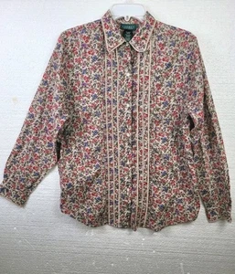 Ralph Lauren Cotton Button Up Shirt Floral Ditsy Womens Lace Trim Multicolor Sz - Picture 1 of 9