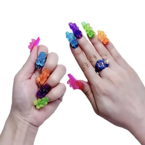Neon Gummy Bear Press On Nails, 3D Design Care bear nails, 10 Pieces, Coffin ... - Picture 1 of 5