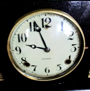 Antique "GILBERT" Black Mantle Clock T&S On Top Bell, 8 Day Bell Top. RUNS - Picture 1 of 14