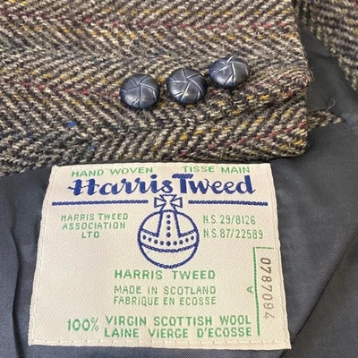 Vintage Harris Tweed Sport Coat Mens 42R Grey Blue Wool Herringbone Red Stripe Foto 1 de 4