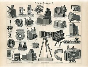 1898 OLD PHOTO CAMERAS PHOTOGRAPHY Antique Engraving Print