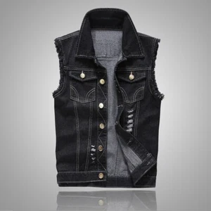 Men's Waistcoat Sleeveless Camisole Slimming Summer Denim Tank Top New - Picture 1 of 19