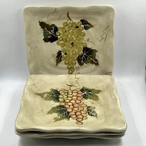 4 Tabletops Unlimited Cabernet Salad Plates Square Hand Painted Grapes - Picture 1 of 8