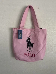 Polo Ralph Lauren Big Pony Pink Tote Bag Canvas Preppy Bear Zip Pockets One Size - Picture 1 of 6