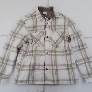 H&M Overshirt Medium Beige Check Mens Relaxed Padded Shirt Flannel - Picture 1 of 11