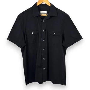Bugatchi Black Peter Solid OoohCotton Short Sleeve Shirt Large 8 Way Stretch EUC - Picture 1 of 12