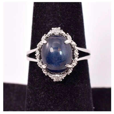 6.65CT Natural Star Sapphire & Diamond Sterling Silver Ring Size 6.75 - Stunning Foto 1 de 3
