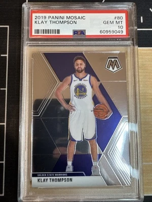 2019-20 MOSAIC #80 KLAY THOMPSON PSA 10 GEM Mint Low Pop 17 GSW Golden State - Image 1 of 2