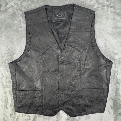 Chaleco de cuero vintage Milan negro retazos talla 2XL Foto 1 de 4