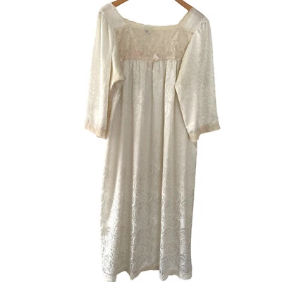 Vintage Christian Dior Saks Fifth Avenue Nightgown S White Satin Floral Lace - Image 1 of 4