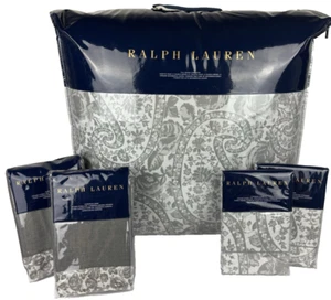 Ralph Lauren QUEEN Aubree Paisley Comforter Set Grahpite Gray Silver Shams Euro - Picture 1 of 20