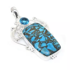 Collana placcata argento sterling 925 ciondolo rame turchese regalo compleanno 2" - Foto 1 di 5