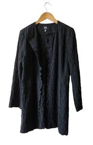 Eileen Fisher Jacket Women's Black Wool Crinkle Texture Open Front Size-M - Picture 1 of 4