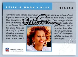 Felicia Moon 1992 Pro Line Retratos Esposas Autógrafos Auto Houston Engrasadores - Imagen 1 de 2