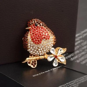 Red Breast Robin Bird Crystal Brooch Pin Christmas Jewelry Women Gift UK  - - Picture 1 of 11