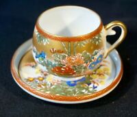 Beautiful Satsuma Lithophane Geisha Cup And Saucer With Wooden Stand