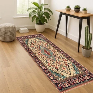 Boho Hallway Rug, Vintage Style Mat, Oriental Long Rug, Floral Area Rug, Traditi - Picture 1 of 10