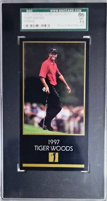 1997-1998 Grand Slam Ventures Masters Tiger Woods Rookie Card RC SGC 7.5 NM+ - Image 1 of 2