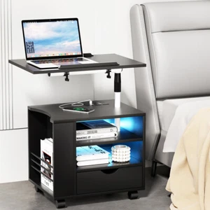 Artiss Bedside Tables Drawers Side Table RGB LED USB Charging Ports Black TALA - Picture 1 of 8
