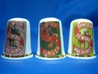 Birchcroft China Thimbles -- Set of Three -- Singer Sewing Logo