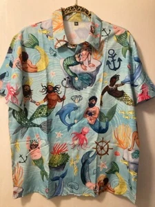 Temu Small S Merman Blue Short-Sleeved Summer Shirt. Gay interest. Nautical Sea. - Picture 1 of 1