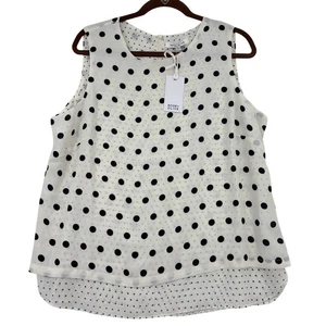 Rose & Olive Blouse Size XL Cream Black Polka Dot Sleeveless Layered Back Zip - Picture 1 of 12