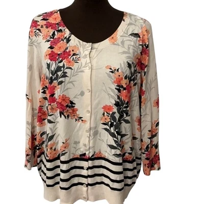 Talbots 女式娇小花卉奶油色棉混纺毛衣开衫,尺寸 3XP — 第 1/4 张图片