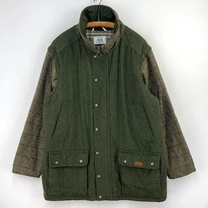Puffa Loden Wool Coat Mens Large Green Harris Tweed Zip Sleeves Shooting Gilet - Picture 1 of 23