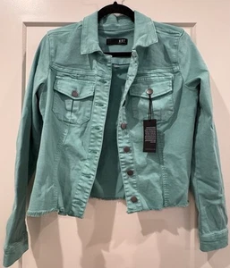 NEW Kut From the Kloth Medium Mint Green Jacket Crop Fray Hem NWT - Picture 1 of 9