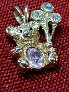 Vtg Pink Birthstone Teddy Bear Balloon Rhinestone 1" Gold Toned DM 1999 Charm - Picture 1 of 4